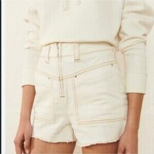 Ba&sh David High Rise Retro Denim Jean Cut Off White Ecru Shorts Size Medium